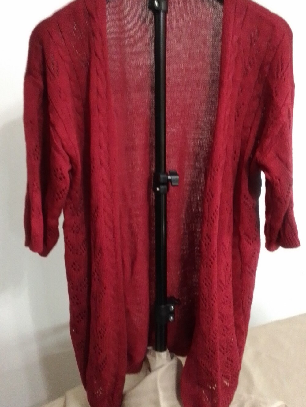 Open-Front Cable Knit Cardigan Sweater - Red